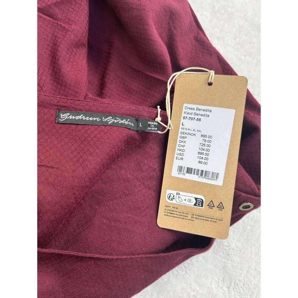 Gudrun Sjödén Womens Benedita Woven Dress Organic Cotton Large Burgundy New $104 - Picture 3 of 9